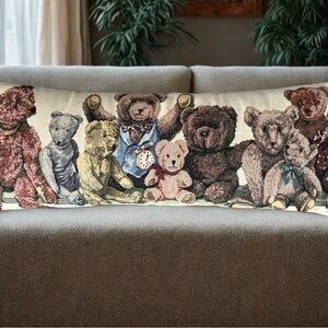 Dakotah Decorative Pillow w Ten Teddy Bears Tapestry & Brown Fabric Back 33 x 12